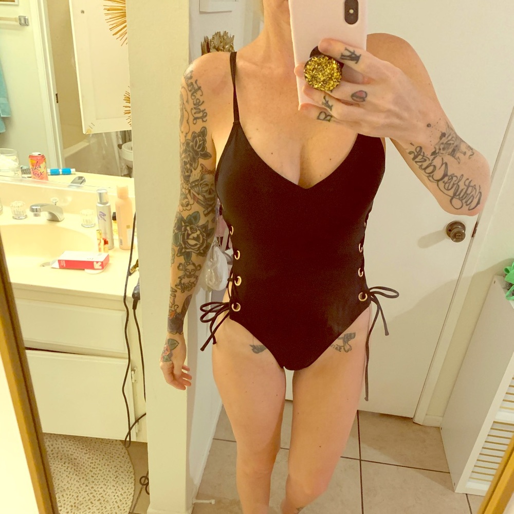 Xiliration one piece black lace up swimsuit